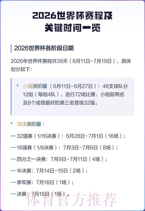2026年世界杯赛程时间表及全程直播安排